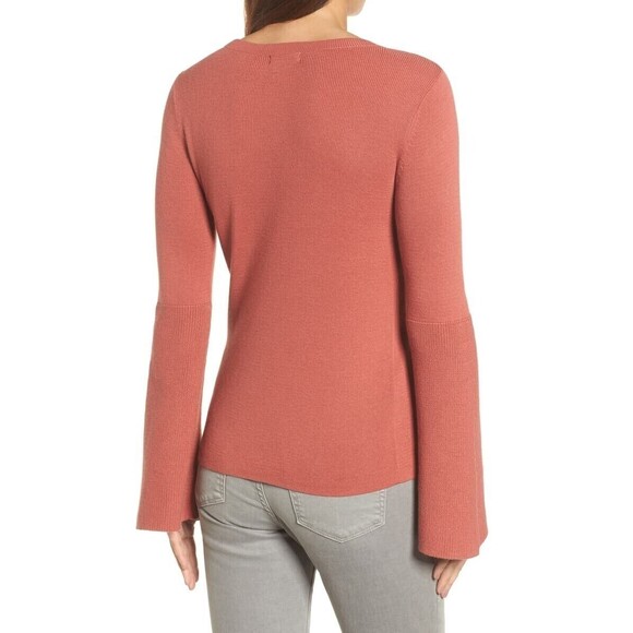 Halogen Size 1 Sweater Gray Cotton Rib Knit Bell Sleeve Pullover Retro 90s - Picture 3 of 9